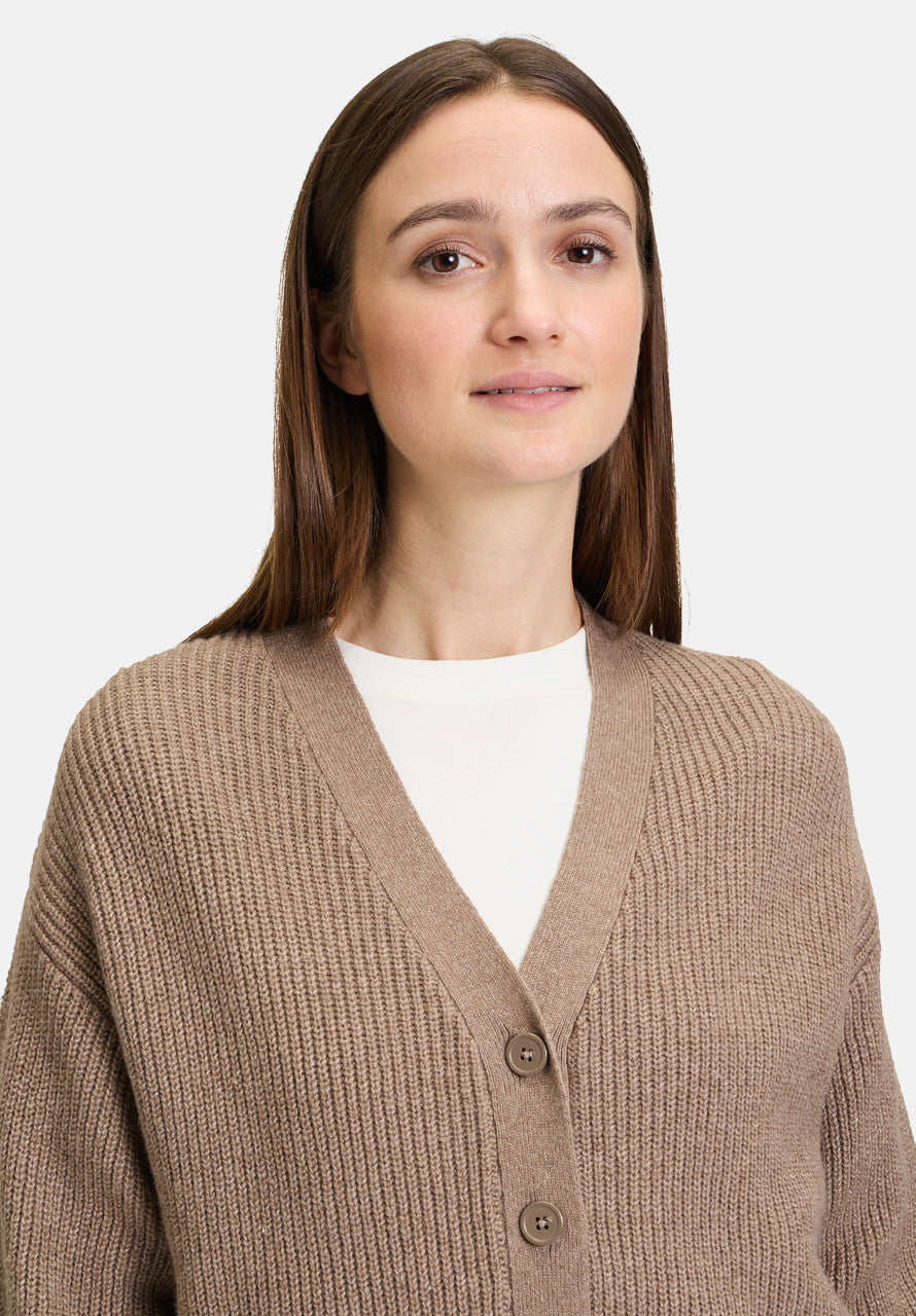 Cartoon | Strick-Cardigan mit V-Ausschnitt | 7709 Light Brown Melange