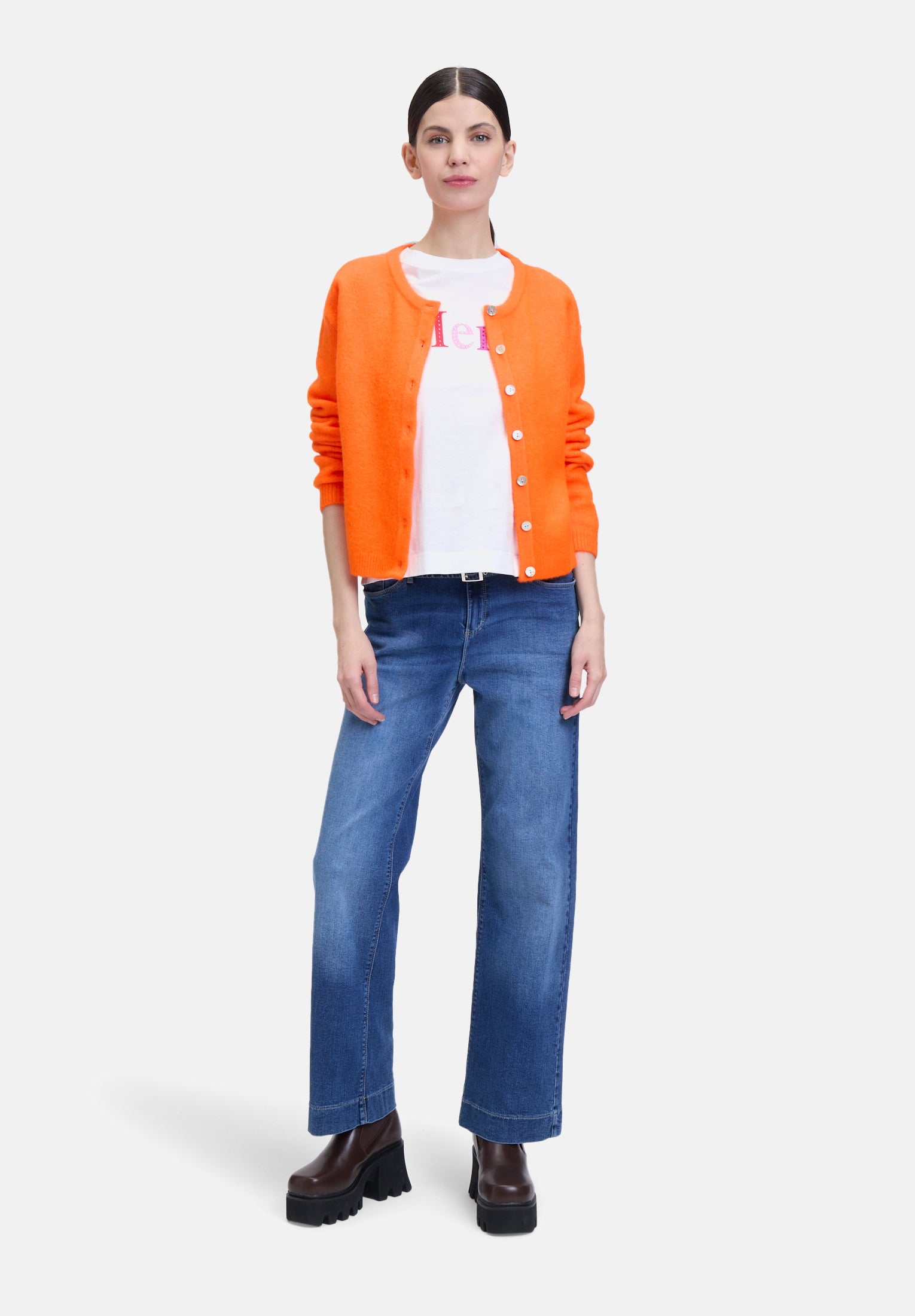 Cartoon | Knitted cardigan with round neck | 4775 Neon Orange