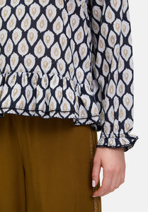 Cartoon | Casual-Bluse mit Raffung | 8817 Blue/Nature