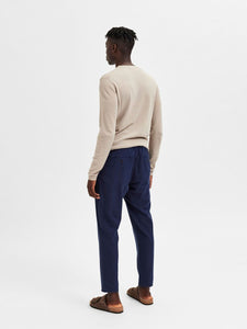 SELECTED | SLIM FIT TAPERED LINEN HOSE | Dark Shapire