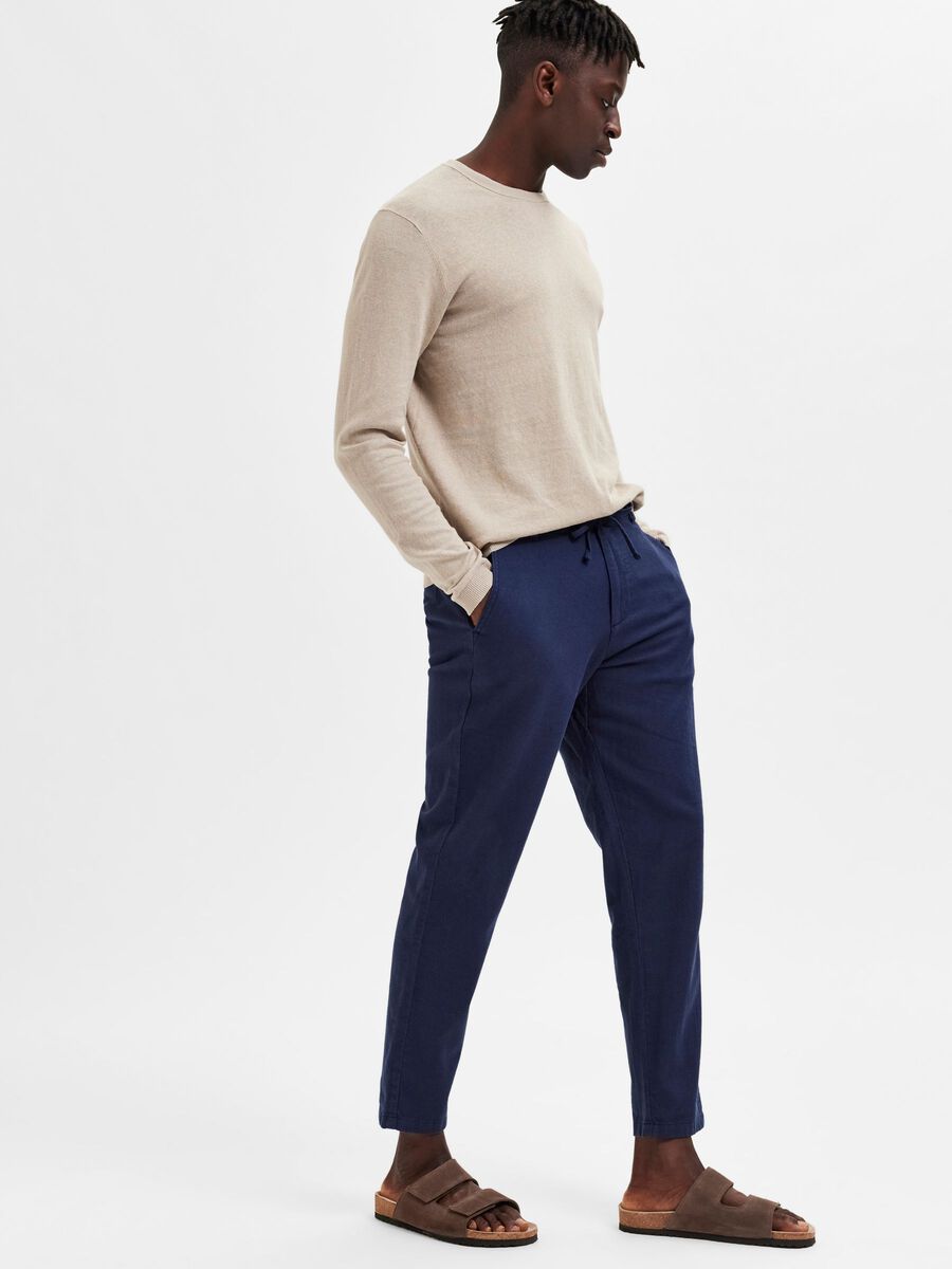 SELECTED | SLIM FIT TAPERED LINEN HOSE | Dark Shapire