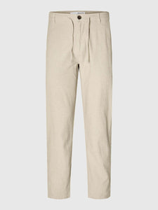 SELECTED | SLIM FIT TAPERED LINEN HOSE | Incense Oatmeal