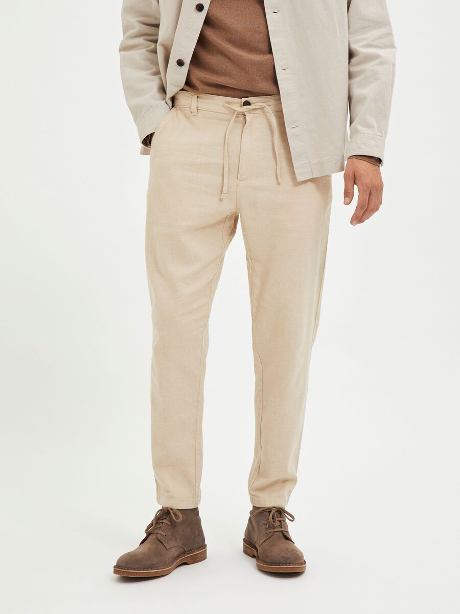 SELECTED | SLIM FIT TAPERED LINEN HOSE | Incense Oatmeal