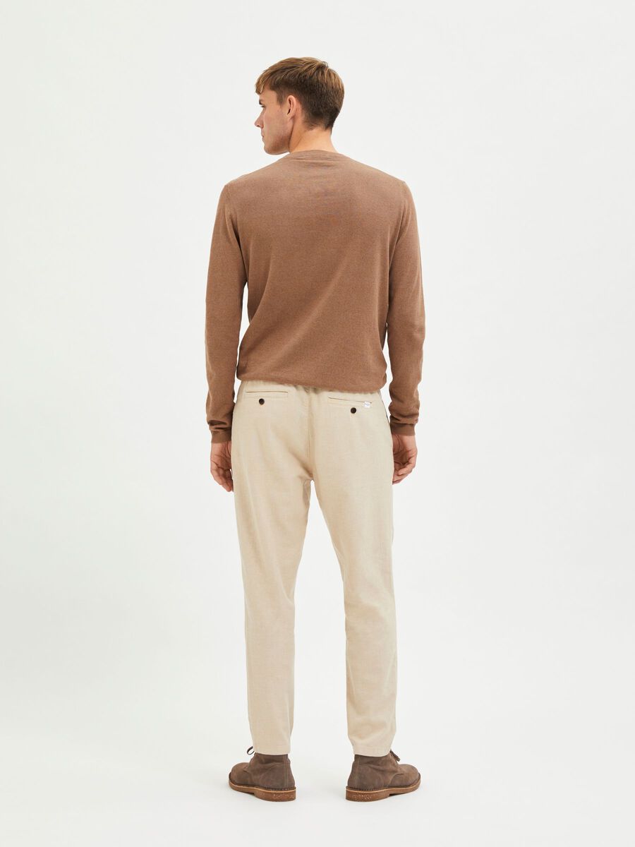 SELECTED | SLIM FIT TAPERED LINEN HOSE | Incense Oatmeal