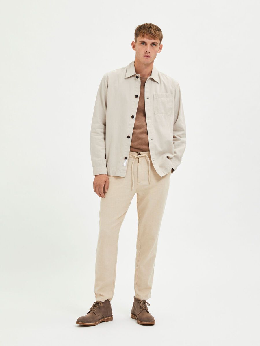 SELECTED | SLIM FIT TAPERED LINEN HOSE | Incense Oatmeal