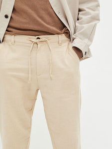 SELECTED | SLIM FIT TAPERED LINEN HOSE | Incense Oatmeal