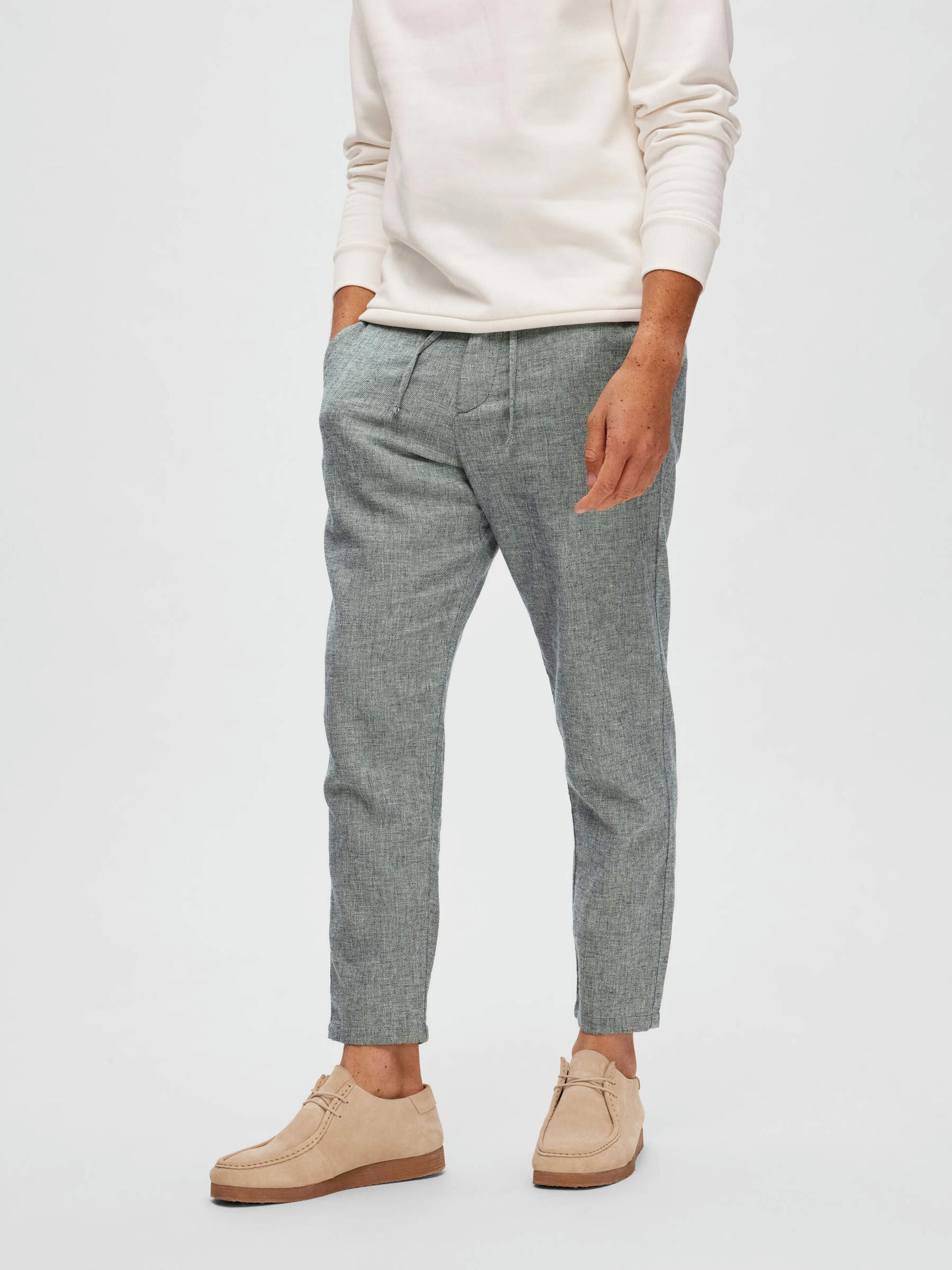 SELECTED | SLIM FIT TAPERED LINEN HOSE | Skycaptain Oatmeal