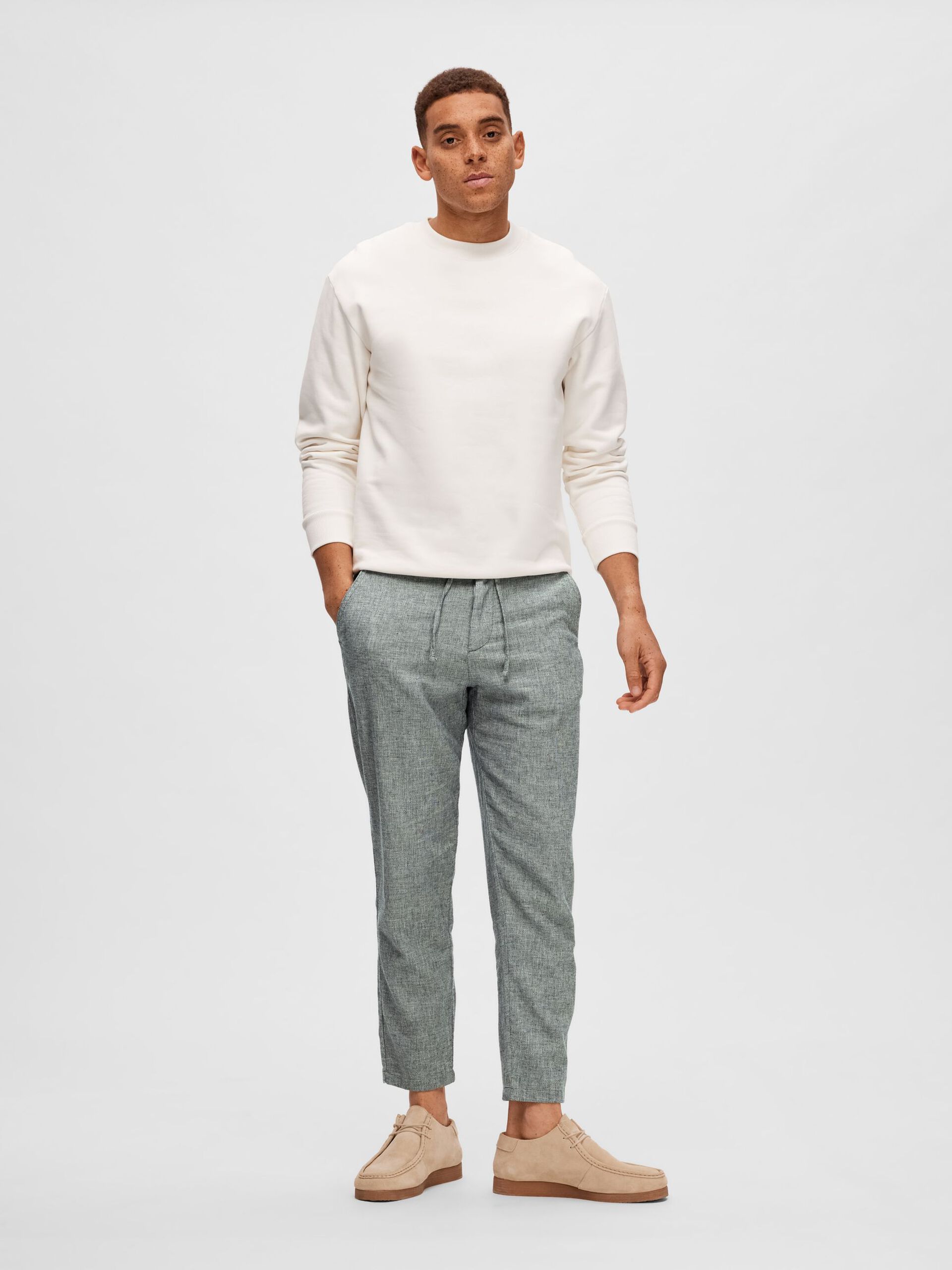 SELECTED | SLIM FIT TAPERED LINEN HOSE | Skycaptain Oatmeal