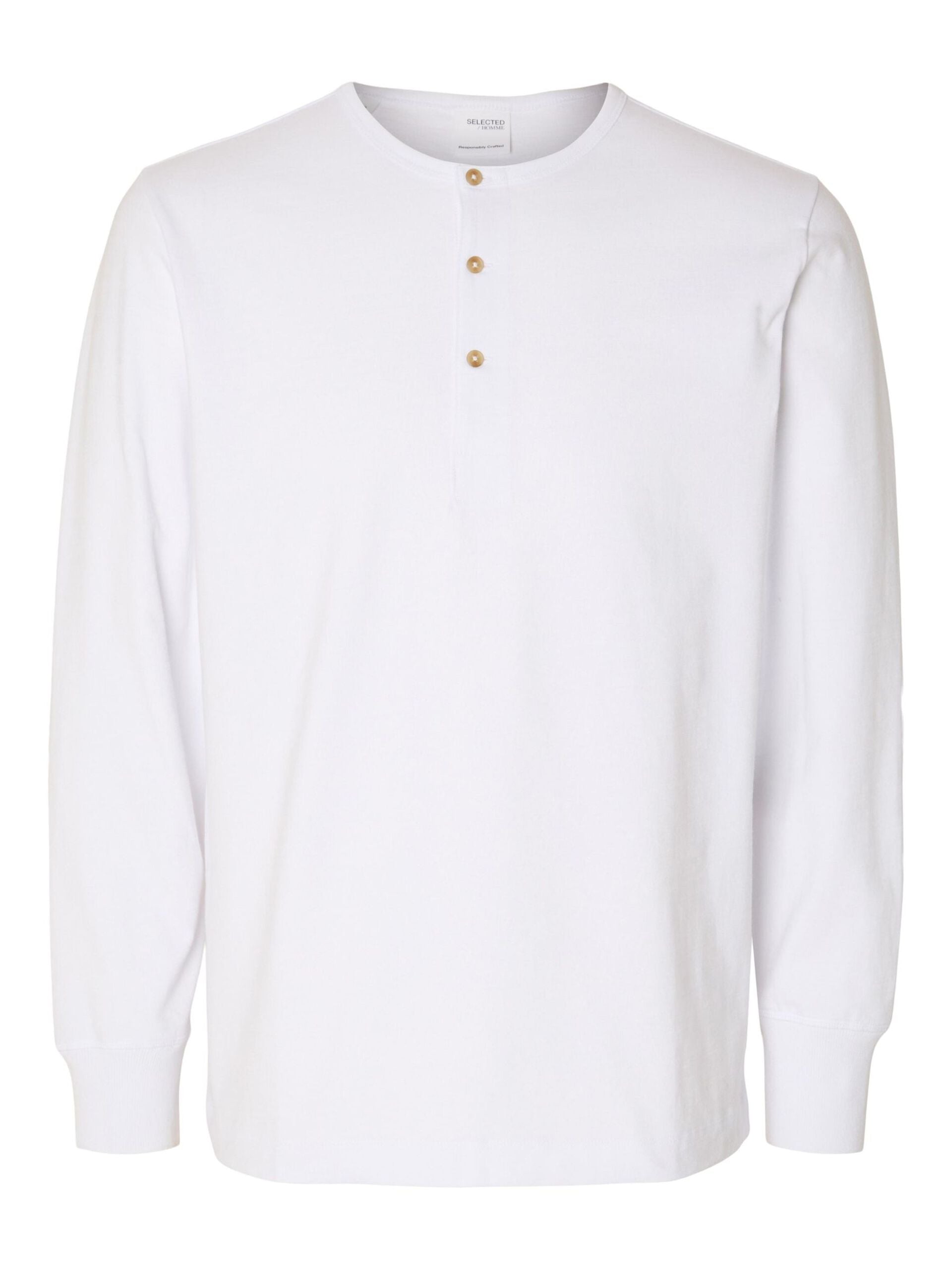 SELECTED | LANGÄRMELIGES HENLEY T-SHIRT| BRIGHT WHITE