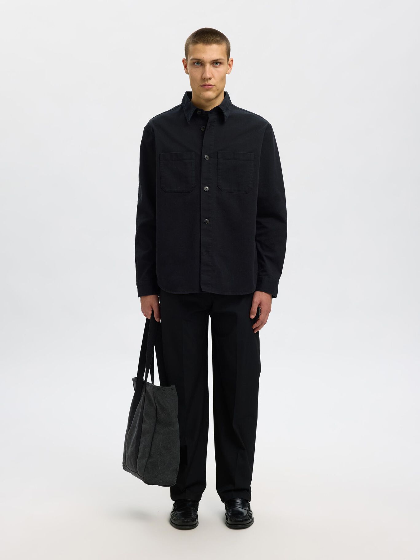 SELECTED | REGULAR FIT TWILL OVERSHIRT Jackie | Black