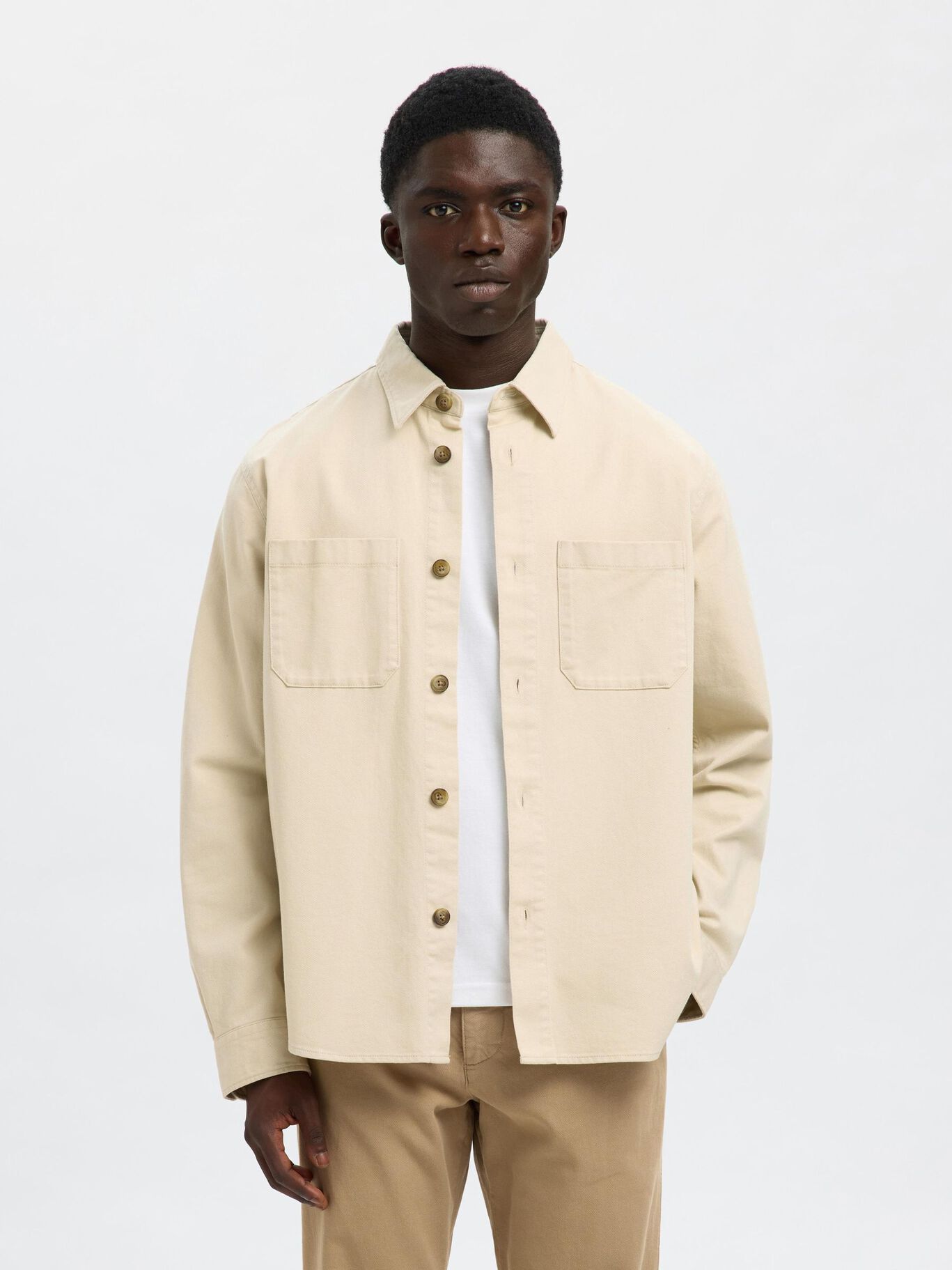 SELECTED | REGULAR FIT TWILL OVERSHIRT Travis | Oatmeal
