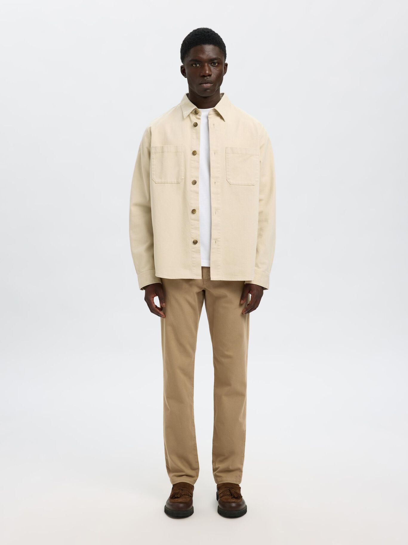 SELECTED | REGULAR FIT TWILL OVERSHIRT Travis | Oatmeal