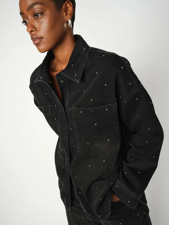 Mos Mosh | Emme Studs Jeans-Hemdbluse | 869 Dark Grey