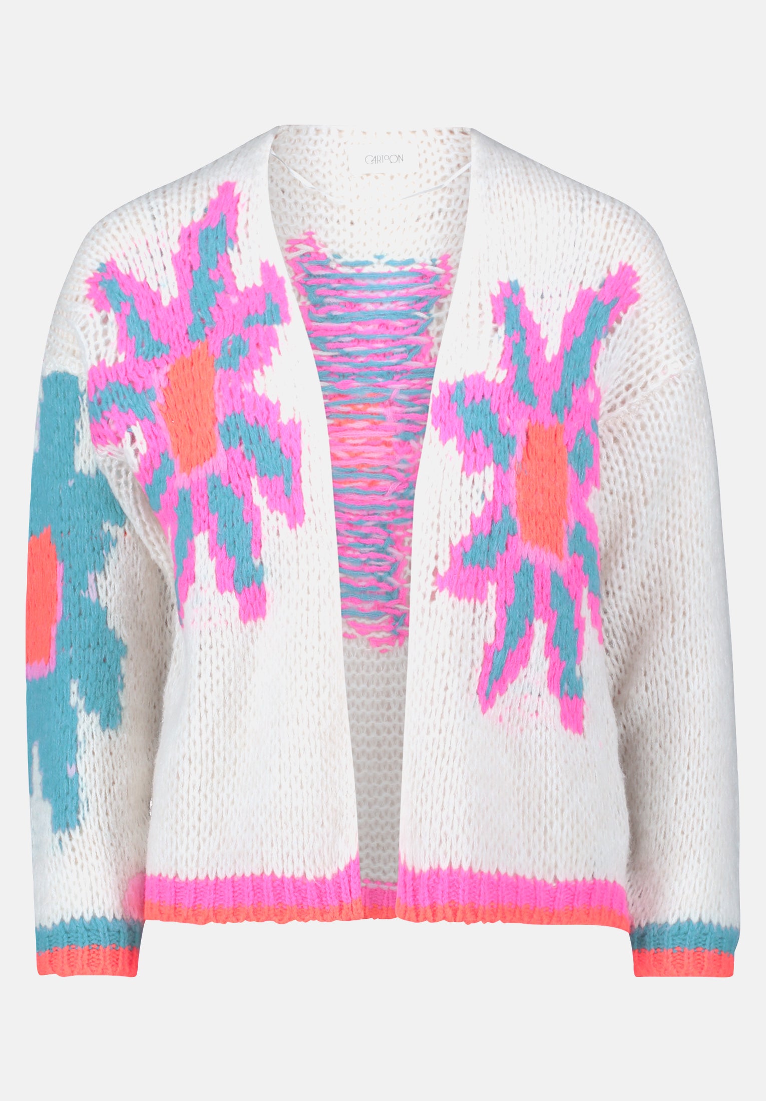 Cartoon | Knitted cardigan with intarsia | 1843 Cream/Pink