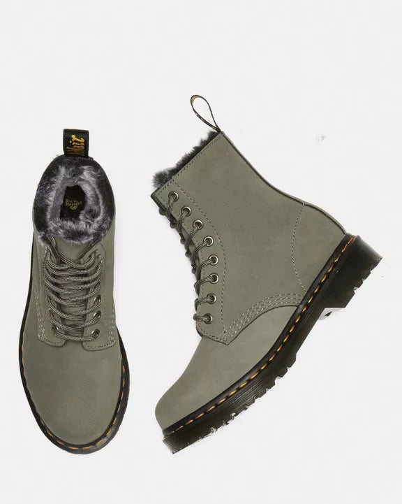 Dr. Martens | 1460 Serena Faux Fur Gefütterte Nubuck Schnürstiefel | grey