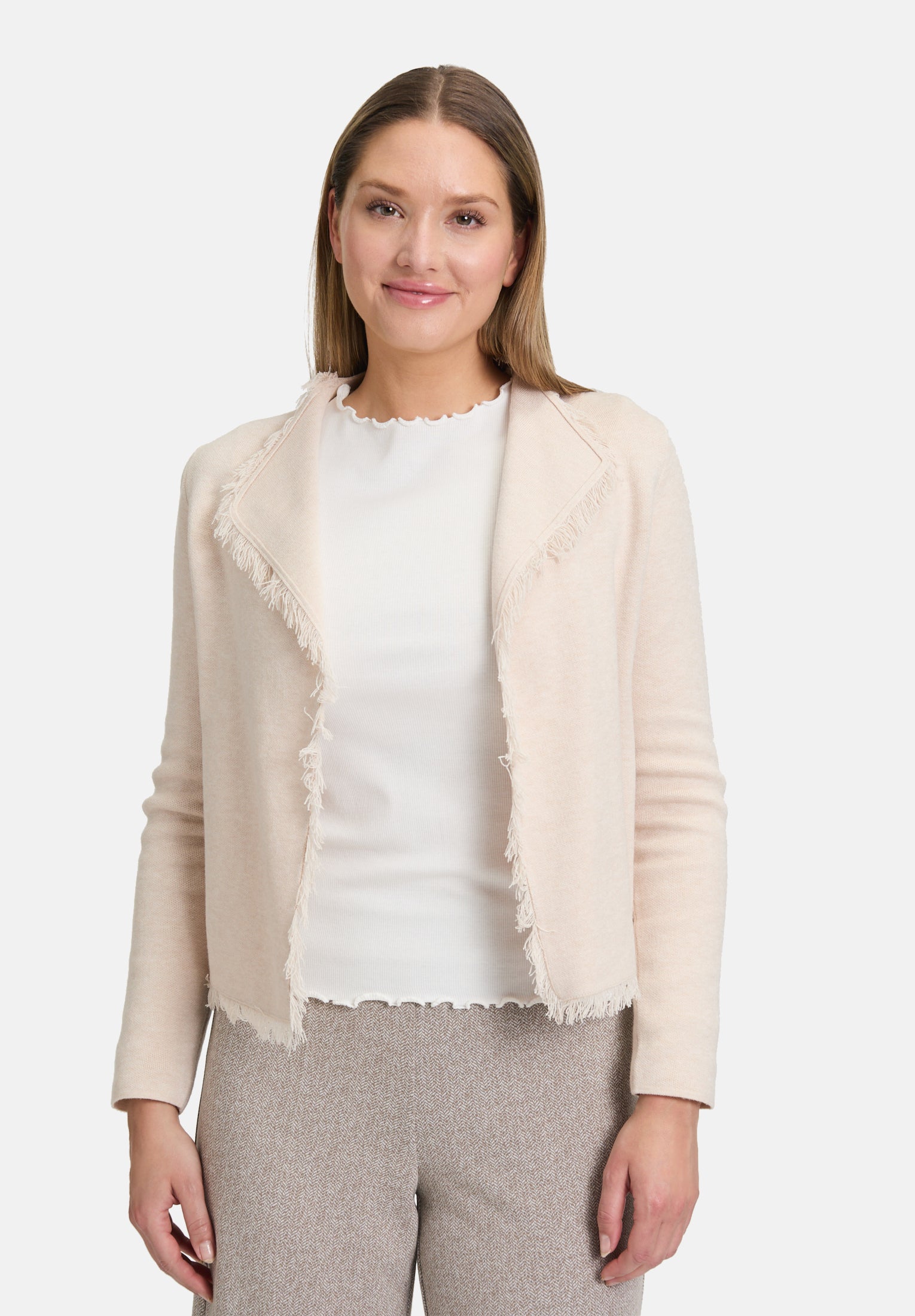 Cartoon | Casual-Strickjacke mit Fransen | 7706 Beige Melange