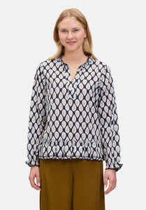 Cartoon | Casual-Bluse mit Raffung | 8817 Blue/Nature