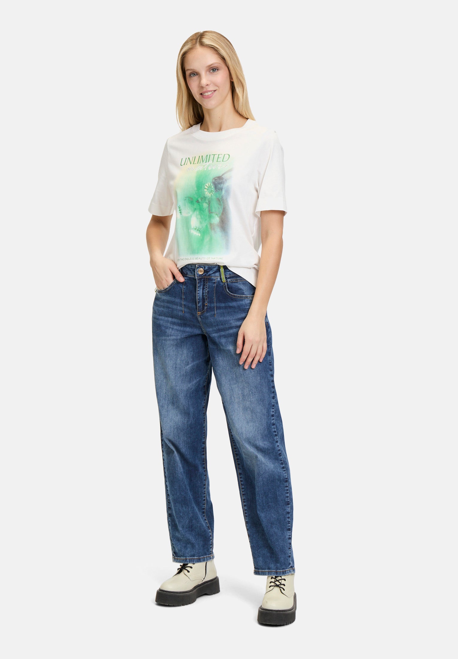 Cartoon |  Printshirt mit Rundhalsausschnitt  | 1951 Patch Cream/Green
