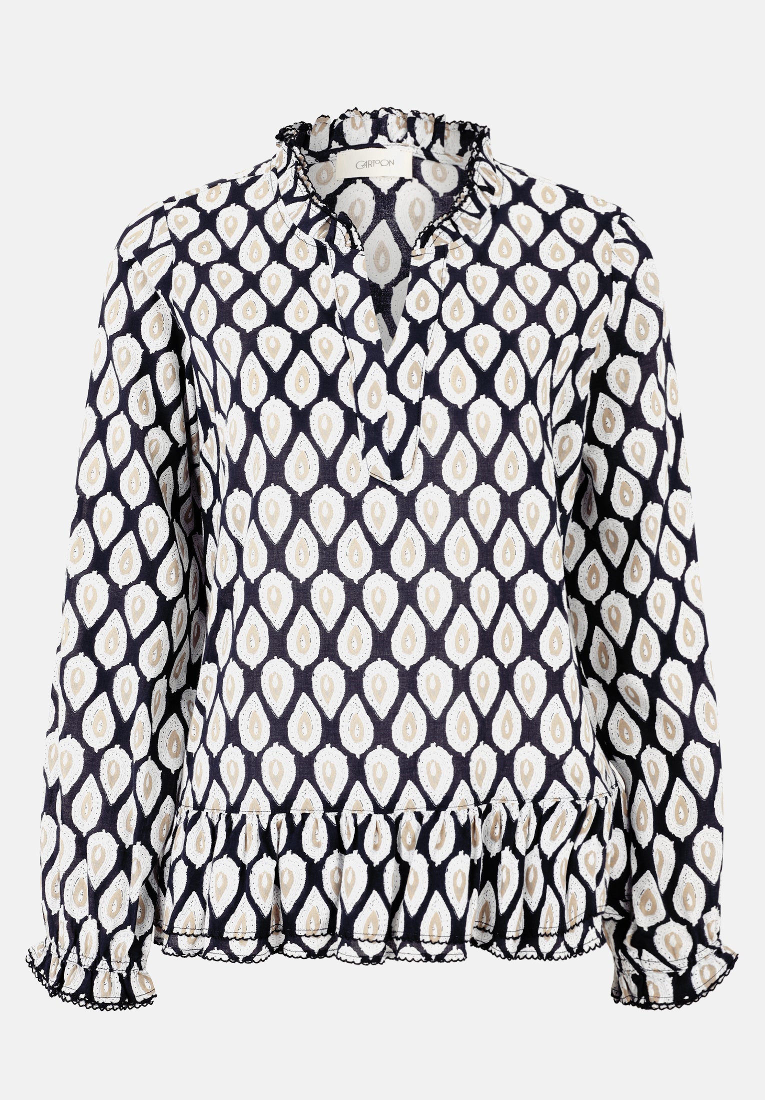 Cartoon | Casual-Bluse mit Raffung | 8817 Blue/Nature