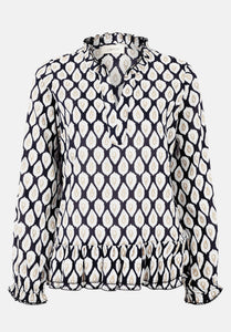 Cartoon | Casual-Bluse mit Raffung | 8817 Blue/Nature