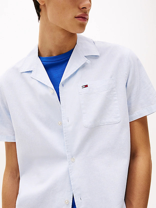 Tommy Jeans | Regular Fit Kurzarm-Hemd aus Leinenmix | C3Q Sweet Blue