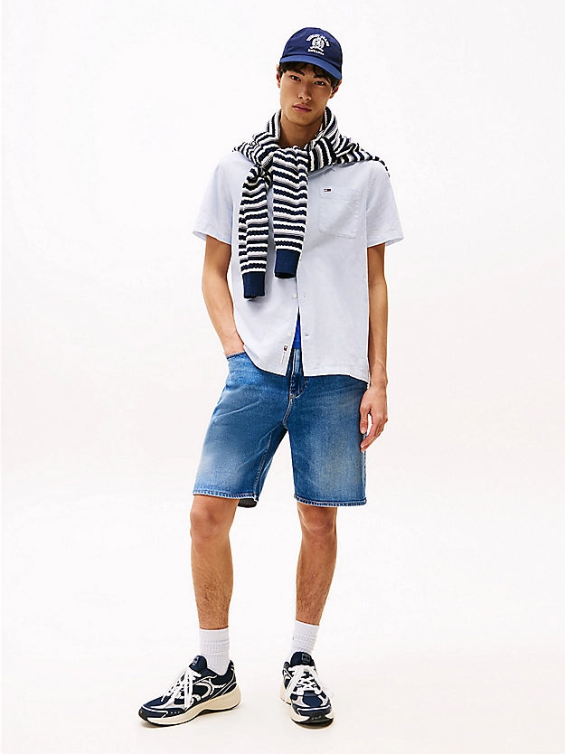 Tommy Jeans | Regular Fit Kurzarm-Hemd aus Leinenmix | C3Q Sweet Blue