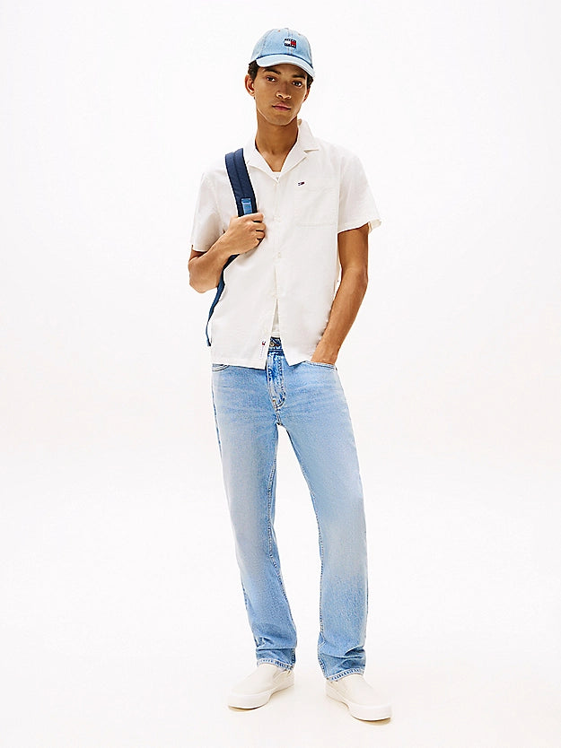 Tommy Jeans | Regular Fit Kurzarm-Hemd aus Leinenmix | YBL Ecru