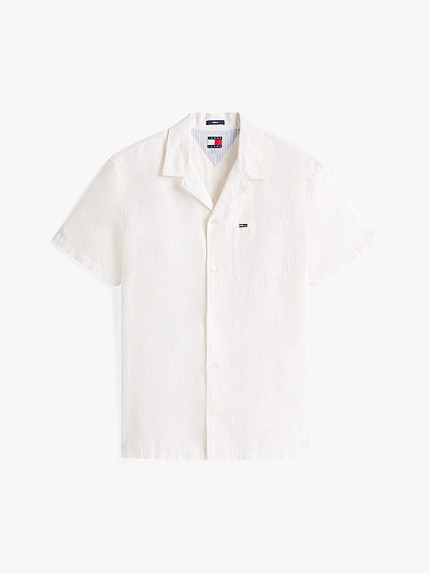 Tommy Jeans | Regular Fit Kurzarm-Hemd aus Leinenmix | YBL Ecru
