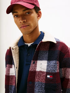 Tommy Jeans | Oversized Fit Flanell-Overshirt mit Teddy-Fleece | C1G Night Navy