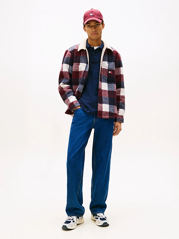 Tommy Jeans | Oversized Fit Flanell-Overshirt mit Teddy-Fleece | C1G Night Navy