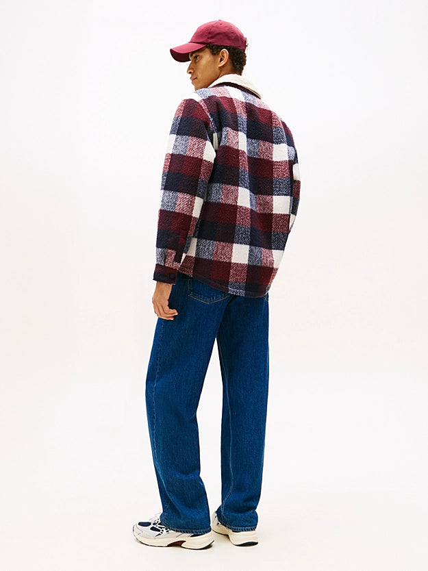Tommy Jeans | Oversized Fit Flanell-Overshirt mit Teddy-Fleece | C1G Night Navy