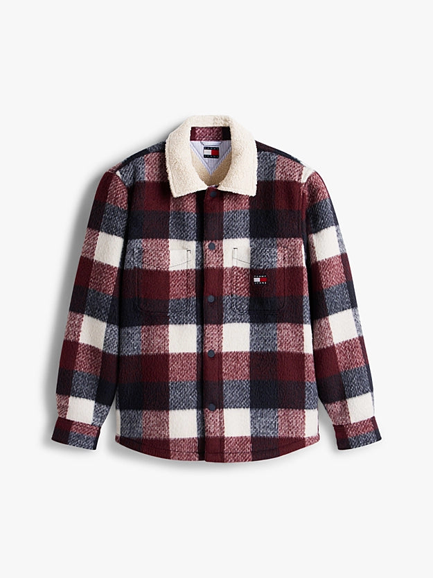 Tommy Jeans | Oversized Fit Flanell-Overshirt mit Teddy-Fleece | C1G Night Navy