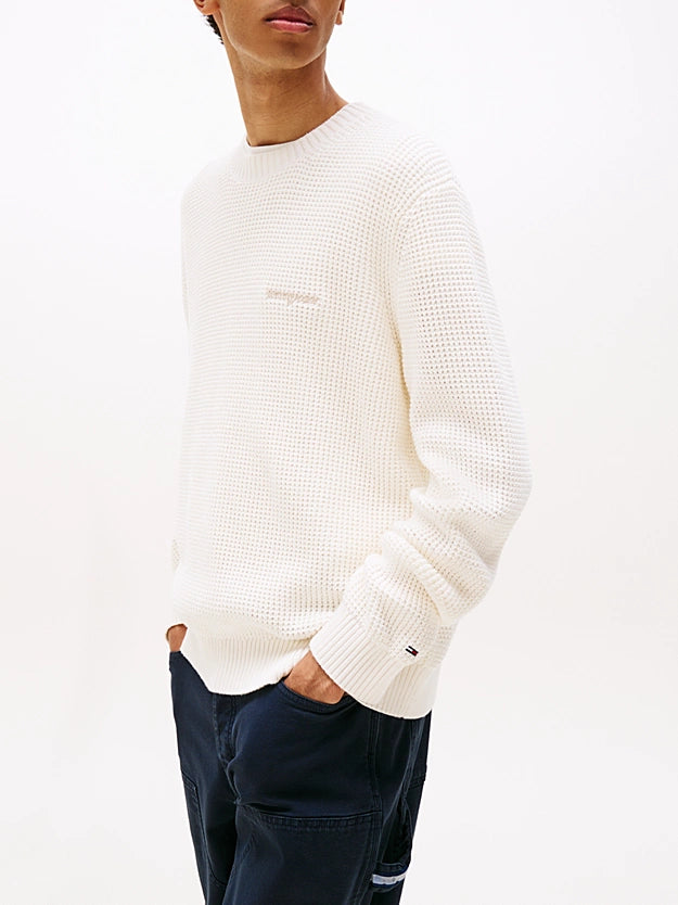 Tommy Jeans | Grobstrick-Pullover mit Logo-Stickerei | YBH White