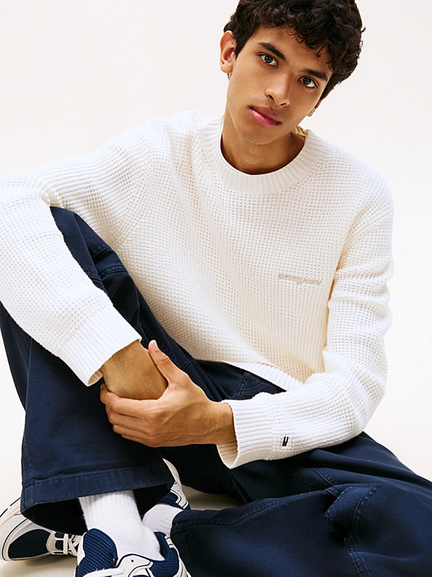 Tommy Jeans | Grobstrick-Pullover mit Logo-Stickerei | YBH White