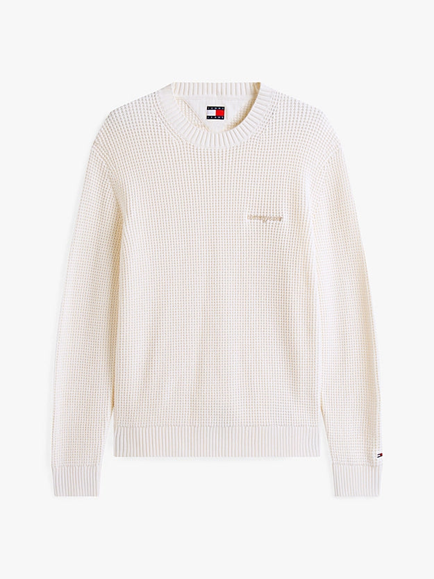Tommy Jeans | Grobstrick-Pullover mit Logo-Stickerei | YBH White