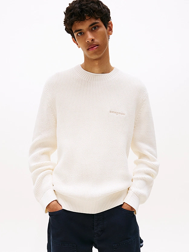 Tommy Jeans | Grobstrick-Pullover mit Logo-Stickerei | YBH White