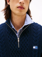 Lade das Bild in den Galerie-Viewer, Tommy Jeans | Zopfstrick-Pullover Slim Fit  mit Reißverschluss | 0GY Night navy
