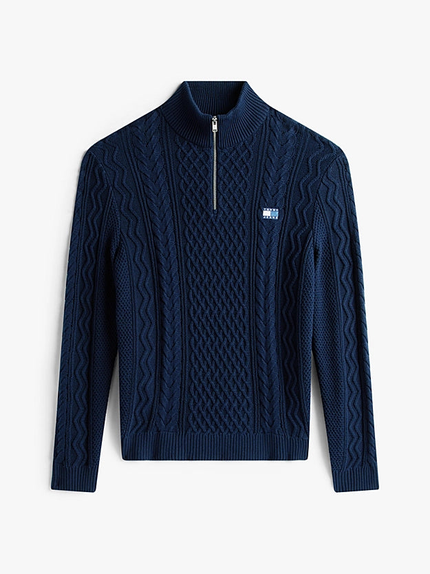 Tommy Jeans | Zopfstrick-Pullover Slim Fit  mit Reißverschluss | 0GY Night navy