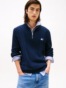 Tommy Jeans | Zopfstrick-Pullover Slim Fit  mit Reißverschluss | 0GY Night navy