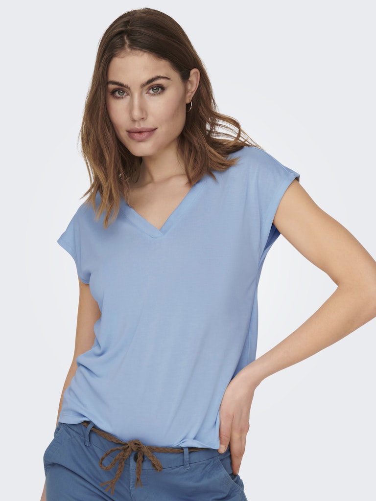 ONLY |  Free V-Neck T-shirt | Cashmere blue