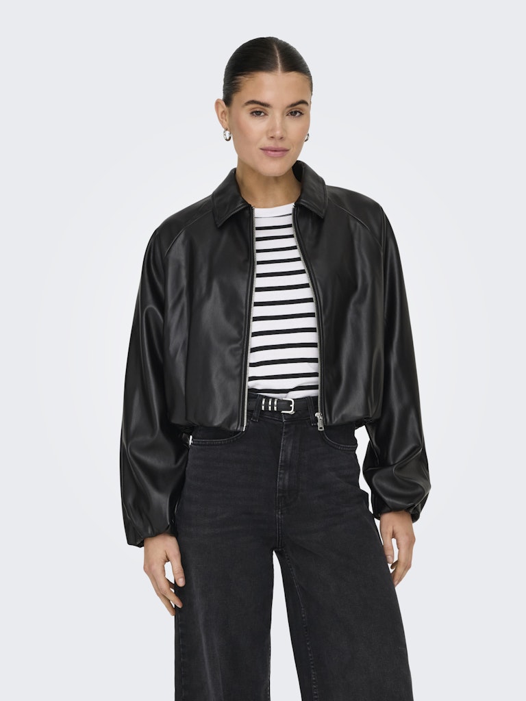 ONLY | SARAMY Leder Bomber Jacke | Black