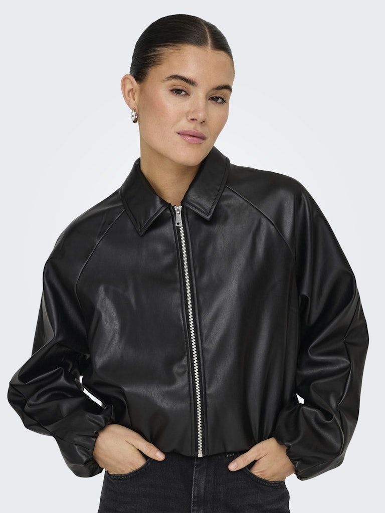 ONLY | SARAMY Leder Bomber Jacke | Black