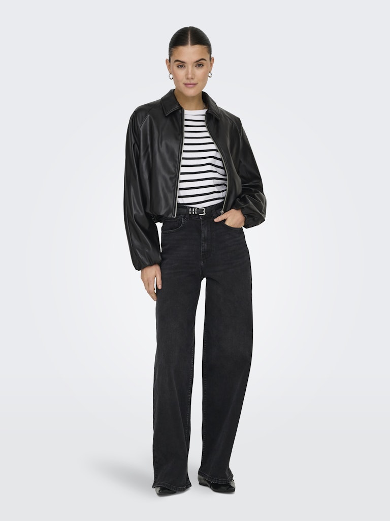 ONLY | SARAMY Leder Bomber Jacke | Black