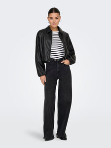 ONLY | SARAMY Leder Bomber Jacke | Black
