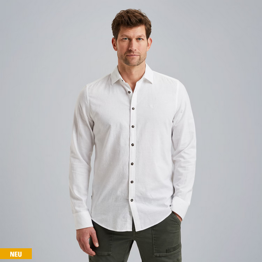 PME | Hemd aus Baumwolle/Leinen | 7003 Bright WHT