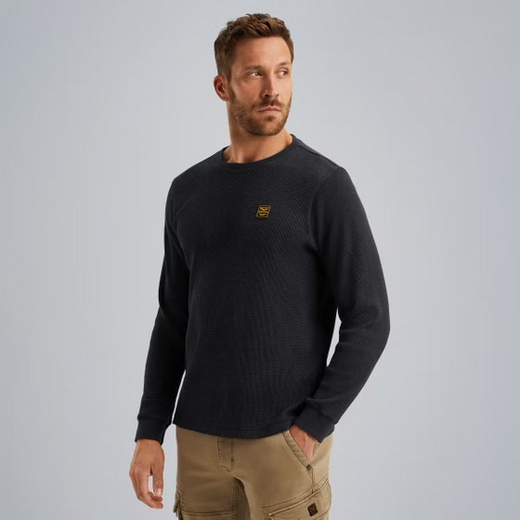 PME | Langarmshirt mit Waffelstruktur | 5281 schwarz