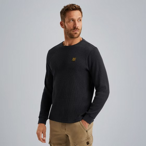 PME | Langarmshirt mit Waffelstruktur | 5281 schwarz