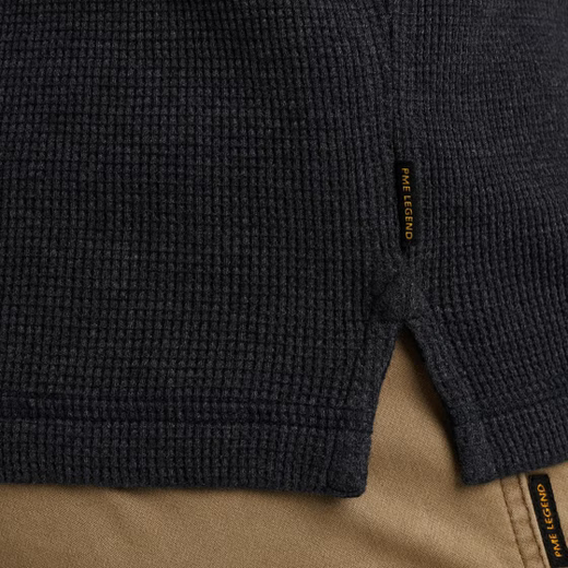 PME | Langarmshirt mit Waffelstruktur | 5281 schwarz