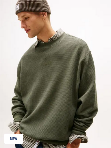 Tommy Jeans | Relaxed Waffle Script Crew Jumper | MRH Green