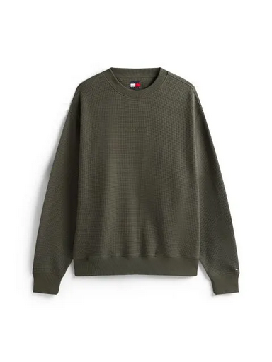 Tommy Jeans | Relaxed Waffle Script Crew Jumper | MRH Green